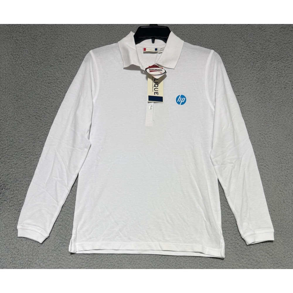Clique Long sleeve White polo shirt hp Hewlett Packard logo Womens Small NEW